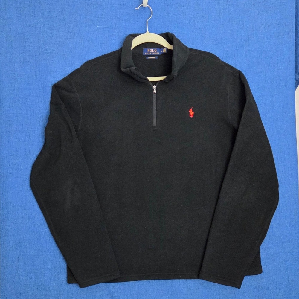 Polo Ralph Lauren Performance Mens L Black Fleece Quarter Zip Pullover Red Pony